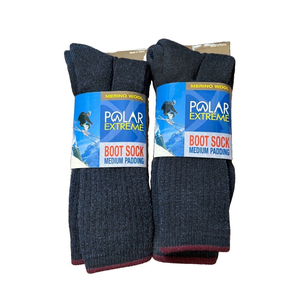 Polar Extreme Merino Wool Boot Socks 2 Pair Lot Size 10-13 Shoe Size 6-12 NWT